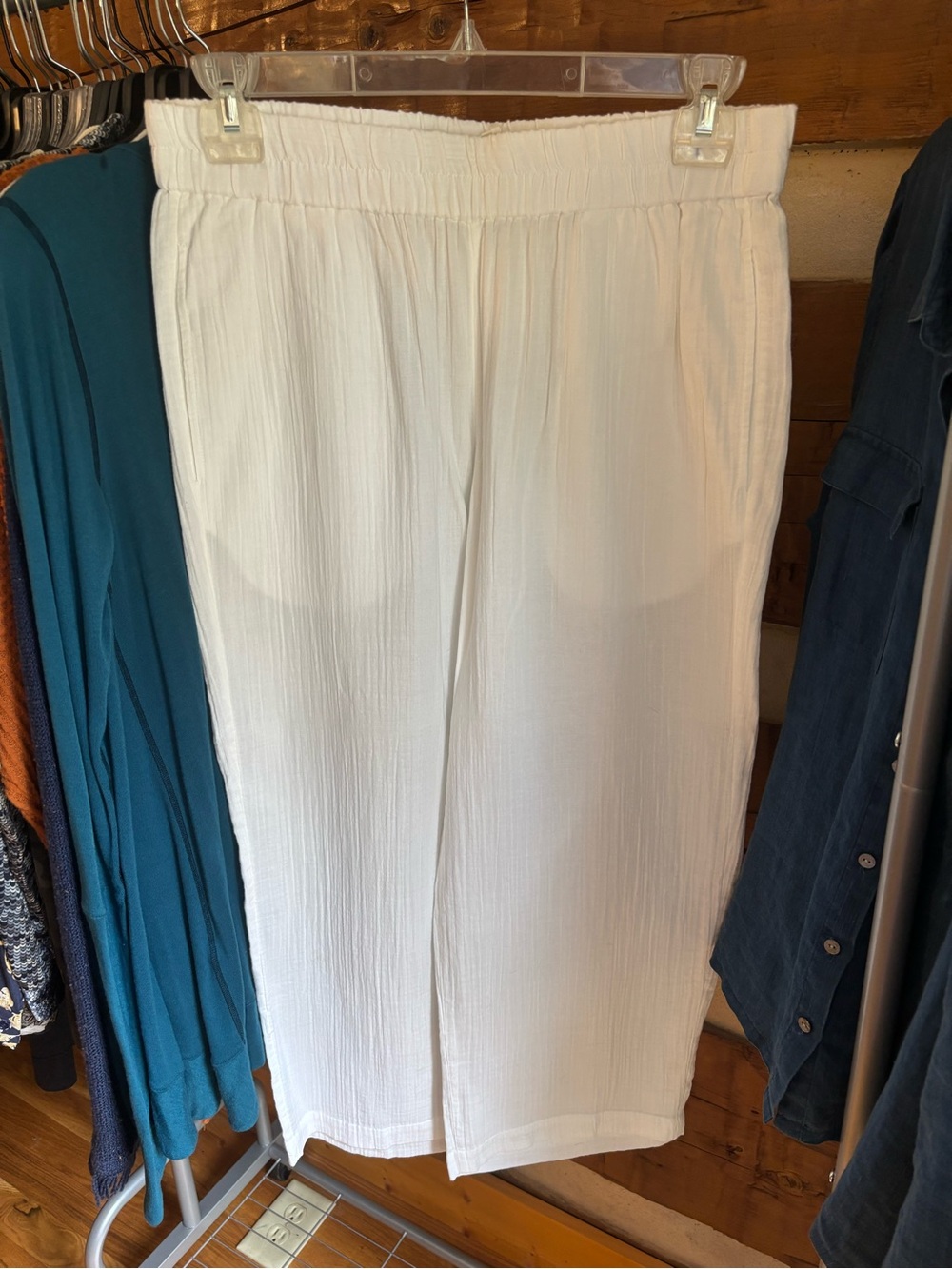 Eileen Fisher White Elastic-Waist Pants